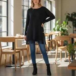 Lilly Pulitzer Ramona Black Fringe Lightweight Pullover